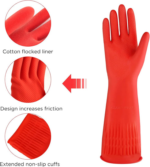 IUCGE 1 3 Rubber cleaning gloves or Pairs for kitchen,Cotton Lining,Dishwashing gloves long with lined,Reuseable.