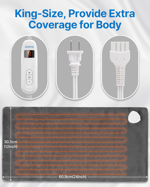 RENPHO Heating Pad for Back Pain & Cramps Relief - Large King Size 12" x 24", Auto Shut Off, FSA HSA Eligible