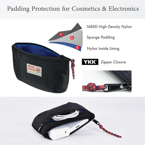 Rough Enough Small Tech Organizer Travel Case - Cable Storage Bag for Electronics & Cords, Black
