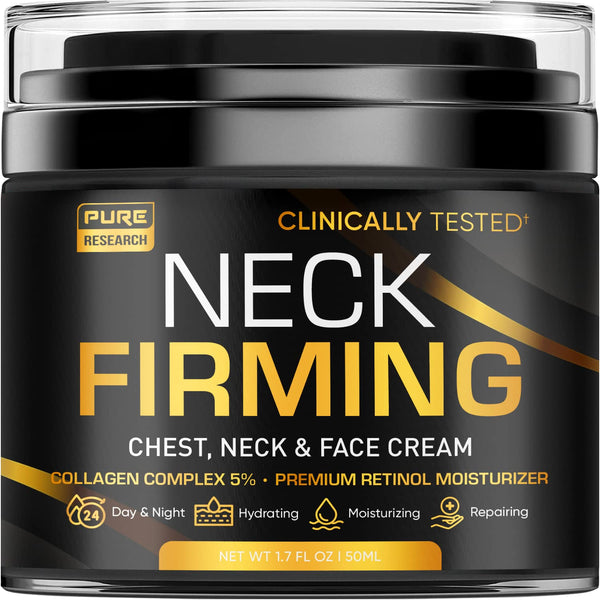 PURE RESEARCH Neck Firming Cream - Anti-Wrinkle Day & Night Cream for Face, Neck, and Décolleté, Moisturizing