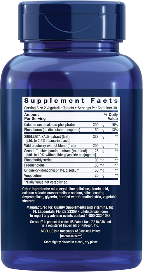 Life Extension Cognitex Elite Pregnenolone Brain Health Supplement for Memory, Focus & Cognition, 60 Vegetarian Tablets