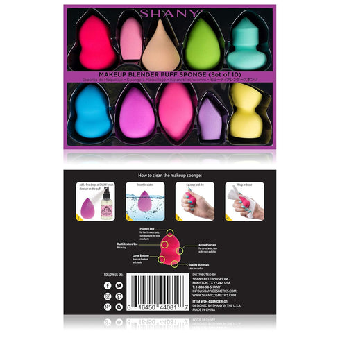 SHANY Blender Makeup Sponge Blending Puff Set, 10 Pcs, Latex-free, Vegan, Assorted Colors
