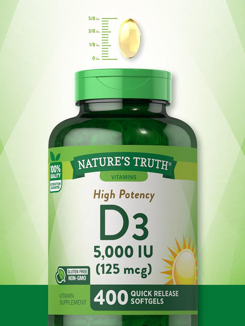 Nature's Truth Vitamin D3 5000 IU | 400 Softgels | High Potency Non-GMO & Gluten Free Supplement