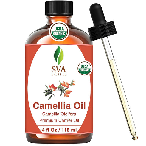 SVA Organic Camellia Seed Oil - 4 Fl Oz, 100% Natural Cold Pressed for Face, Skin Care, Hair Care & Body Massage