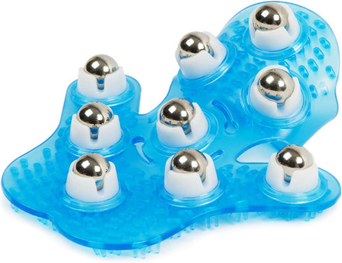 Glove Massager Palm Shaped Hand Massage Manual with 9 360-Degree Roller Balls, Blue