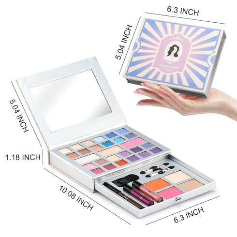 Color Nymph Makeup Kit for Teens, All-in-One Set with 24 Colors Eyeshadow, Lip Glosses, Eyeliner, Brushes, and Mirror