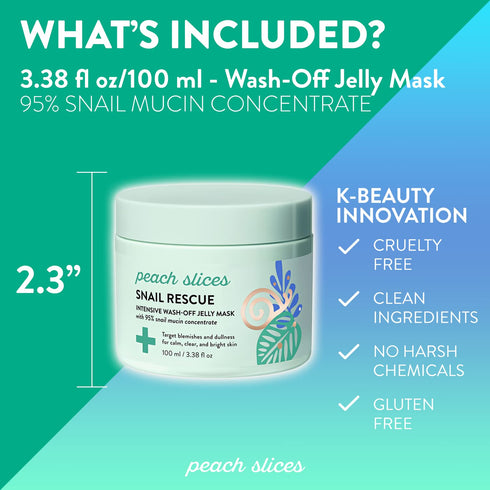 Peach Slices Snail Rescue Intensive Treatment Wash-Off Face Mask, 95% Snail Mucin, Refreshing & Calming, 3.38 oz