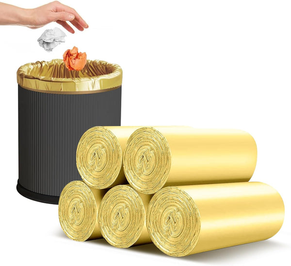 4-6 Gallon Small Gold Trash Bags, 100 Count Strong Golden Garbage Bags for Office Home Kitchen Waste Basket