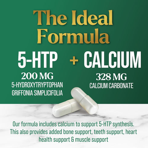 5 HTP Supplement Vegetarian Capsules, 200mg 5HTP Plus Calcium for Brain Support, 120 Capsules