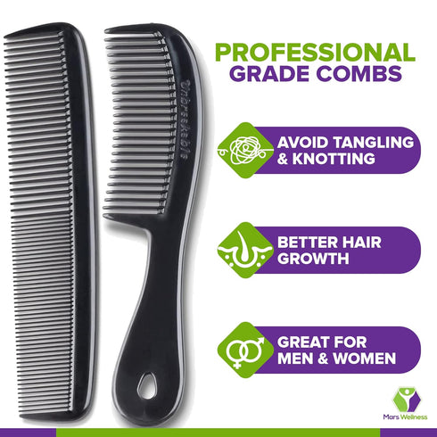 Mars Wellness 4 Piece Professional Comb Set - Black USA MADE Fine Pro Tail Combs for Men and Women