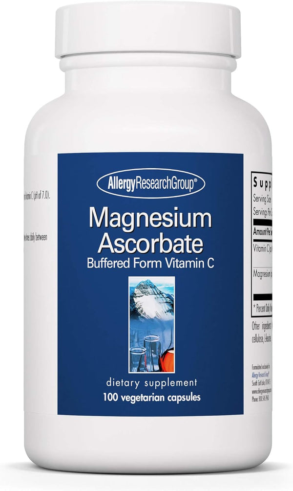 Allergy Research Group Magnesium Ascorbate Supplement, 1000mg Buffered Vitamin C, Immune Support, 100 Count