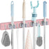 Pink Mop Broom Holder Wall Mount, 4 Slots & 4 Hooks, Wood Hanger for Kitchen Organization and Decor