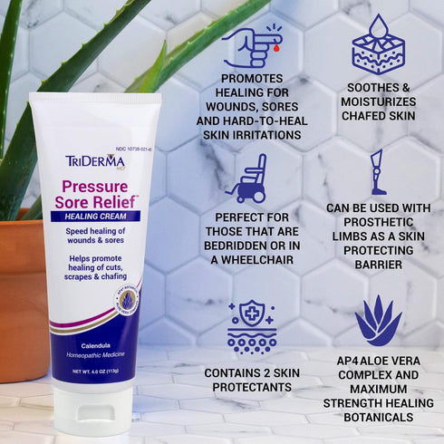 TriDerma MD Healing Cream for Pressure Sores, Bed Sores, Wound Healing, 4 oz Tube with Calendula