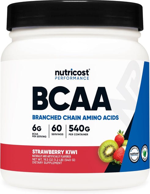 Nutricost BCAA Powder (Strawberry Kiwi) 60 Servings, Optimal 2:1:1 Ratio