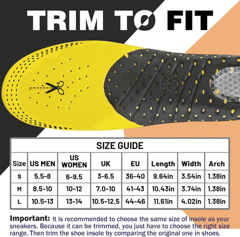 Plantar Fasciitis Insoles for Men and Women, 265mm Hard Arch Support Shoe Inserts for Flat Foot Pain Relief