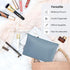 Narwey Small Makeup Bag for Purse, Vegan Leather Travel Cosmetic Pouch, Zipper Pouch for Women (Greyish Blue)