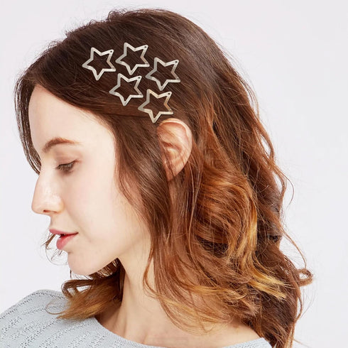 Star Hair Clips 2000s Y2K Snap Hair Barrettes, Non Slip Silver Metal Hair Accessories for Girls Women