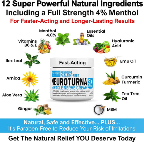 Neuropathy Nerve Relief Cream - Premium 3X Action Cream for Targeted Relief, Maximum Strength with 4% Menthol, 8 Oz