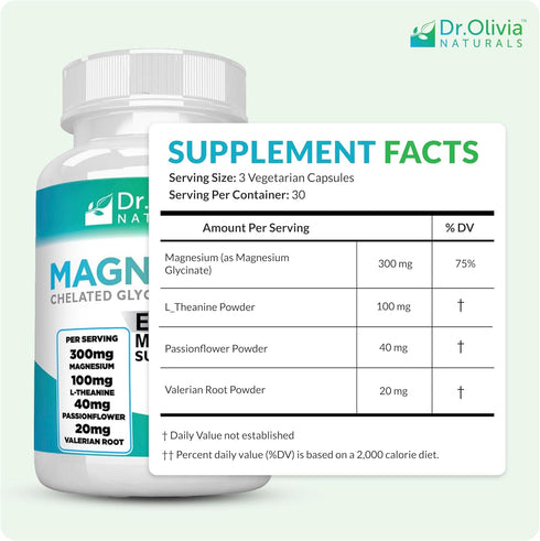 Magnesium Glycinate Complex - L-Theanine, Passionflower & Valerian Root for Sleep Support, 90 Capsules