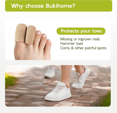 Bukihome 8 PCS Silicone Toe Protectors, Closed Toe Fabric Sleeve Protectors for Pain Relief (2PCS Large + 6PCS Medium)