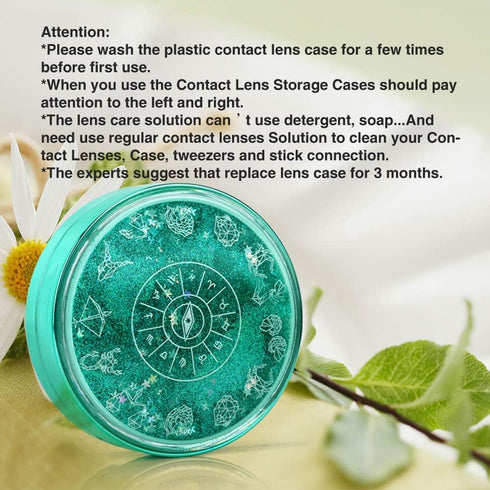 Contact Lens Case, Bling Constellations Travel Kit with Tweezers, Remover Tool, Mirror & Solution Bottle (Green)