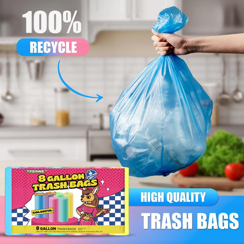 8 Gallon Colored Trash Bags, 150 Count Medium Garbage Bags, Unscented, 30 Liter Thick Trash Can Liners
