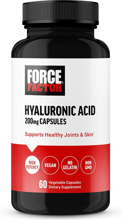 FORCE FACTOR Hyaluronic Acid Supplements, 60 Capsules - Joint Health & Skin Hydration for Women and Men