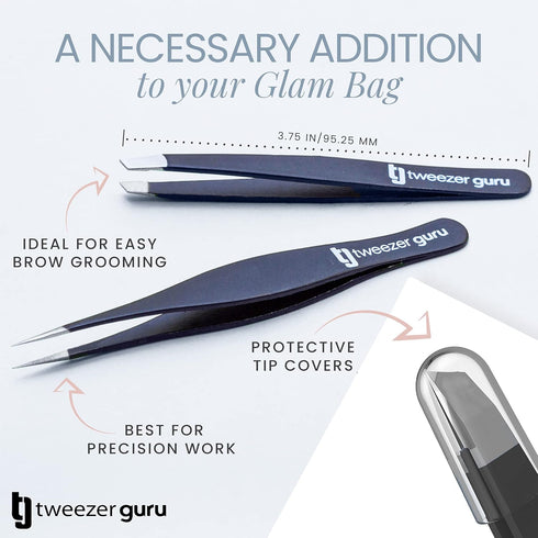 Tweezer Guru Ingrown Hair Tweezers - Pointed Precision Tweezers for Eyebrows, 2 Piece Set, Pink
