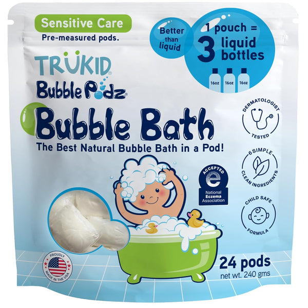 TruKid Bubble Podz Bubble Bath for Kids, Toddlers, & Babies, Gentle Colloidal Oatmeal Bath Bomb, pH Balanced, 24 Podz