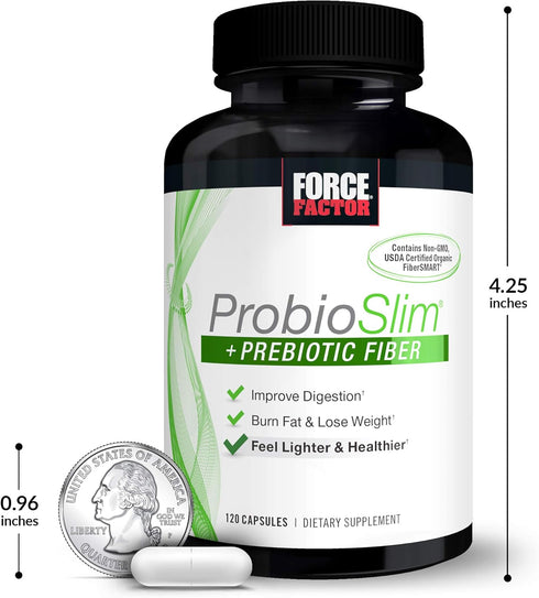 Force Factor ProbioSlim + Prebiotic Fiber | 120 Capsules | Weight Loss Supplement for Digestive Health Support