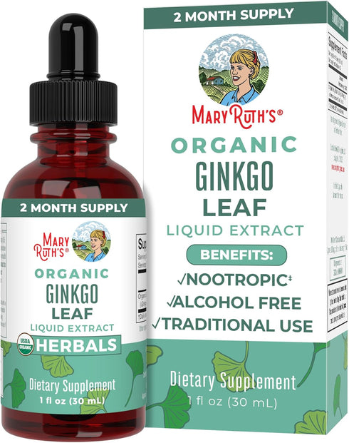MaryRuth Organics Ginkgo Leaf Liquid Drops, 60 Servings - Herbal Nootropic for Circulatory & Nervous System Health