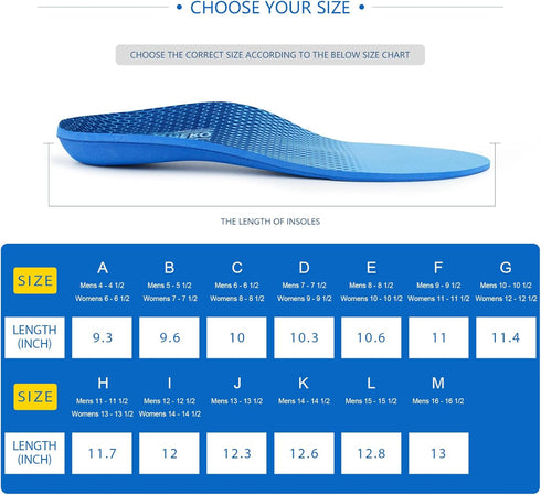Plantar Fasciitis Insoles - Arch Supports Orthotics Inserts for Flat Feet, High Arch (Mens 10-10 1/2 | Womens 12-12 1/2)