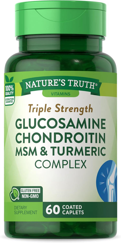 Glucosamine Chondroitin MSM Complex | 60 Caplets | Non-GMO and Gluten Free Supplement with Triple Strength Turmeric