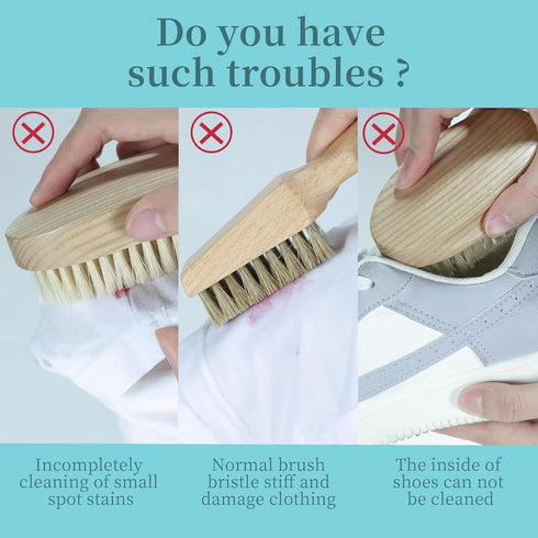 BFWood Laundry Stain Brush, Natural Soft Boar Bristles for Delicate Fabrics, Gentle on Fabrics