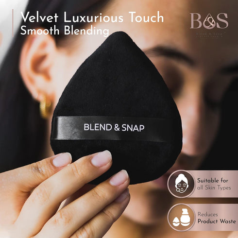 BLEND & SNAP Large Velour Triangle Makeup Puff for Flawless Coverage, Blotting Sponge for Foundation & Concealer