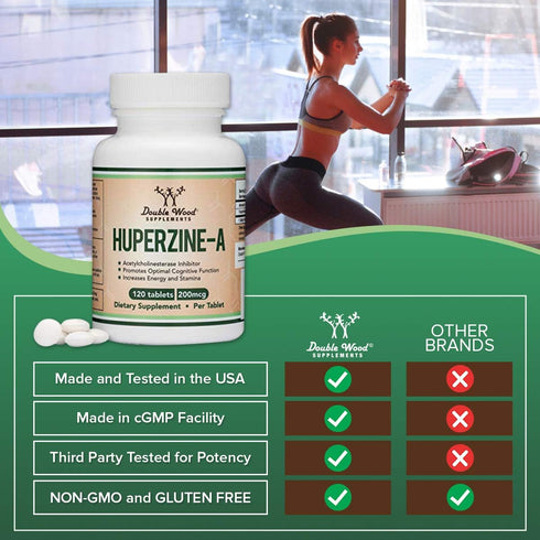 Huperzine A 200mcg, Non-GMO, Gluten Free, 120 Tablets, Brain Supplement for Memory and Focus by Double Wood