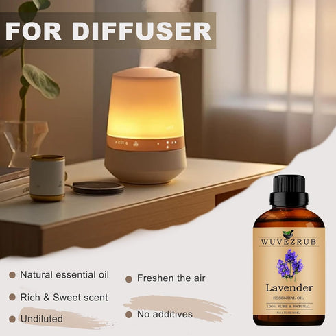 Lavender Essential Oils Organic, 60ML Pure and Natural for Aromatherapy Diffuser - Lavender /2 Fl Oz