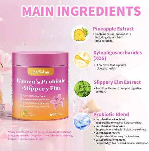 Gummies Immune 60 Count Feminine Probiotics for Women with Slippery Elm Prebiotics & Lactobacillus Blend Supports