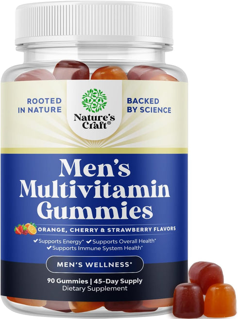 Daily Mens Multivitamins Gummies - 90 Count - with Zinc and Biotin - Immune Support Gummies