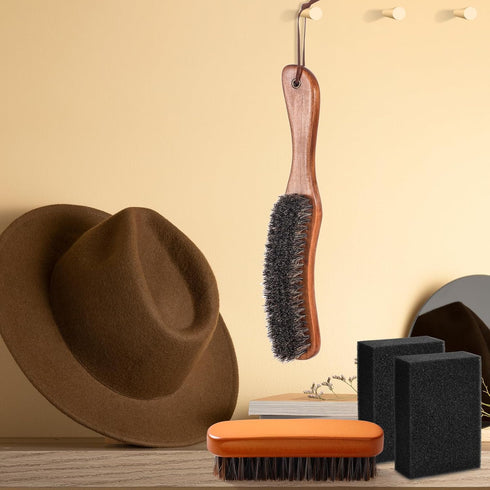 4 Pcs Horsehair Felt Hat Brush Kit, Cleaning Sponge for Cowboy, Fedora, Baseball Cap, and Furniture