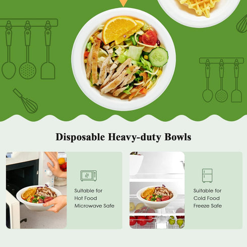 ECOLipak 150 Pack 12 oz Paper Bowls, Heavy Duty Compostable Bowls for Soup, Salad, Milk Cereals