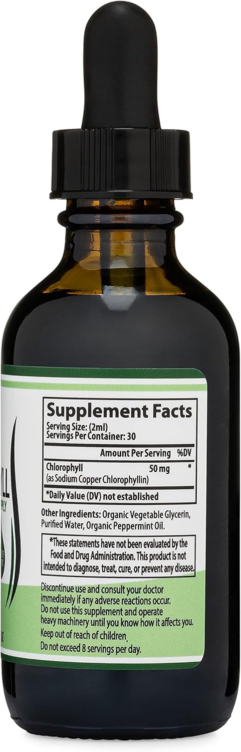 Chlorophyll Liquid Drops - Peppermint Flavored, Vegan Safe for Skin Health & Immune Function