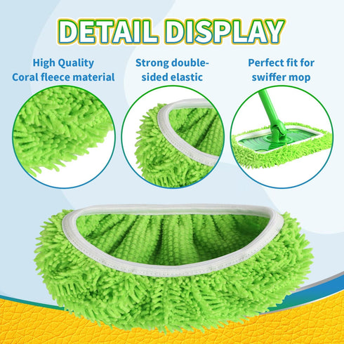 Reusable 100% Coral Fleece Mop Pads Compatible with Swiffer Sweeper Mop, 3 Pack Washable Mop Pads for Floor Cleaning