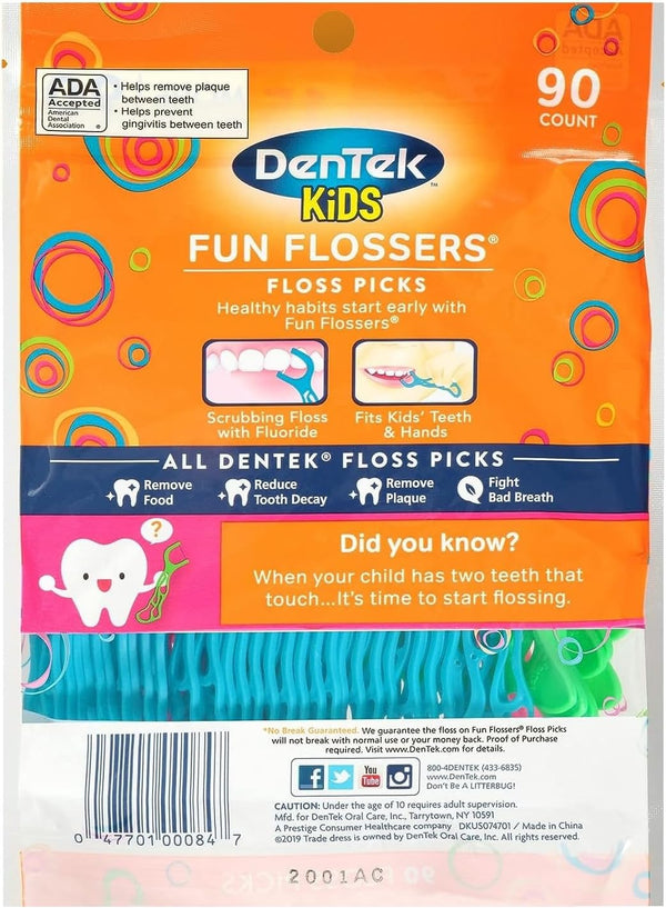 DenTek Kids Fun Flossers, Floss Picks, 90 Count, Removes Food & Plaque