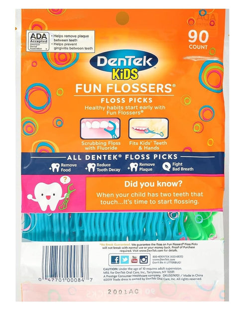 DenTek Interdental-Floss Picks for Kids, Fun Wild Fruit Flavor, 75 Count, 6 Pack