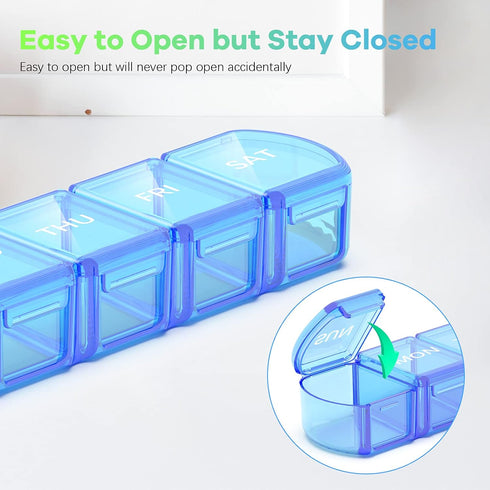 Extra Large Pill Organizer 2 Pack, XL Pill Box 7 Day Weekly Pill Case with Large Capacity, BPA Free (Blue+Green)