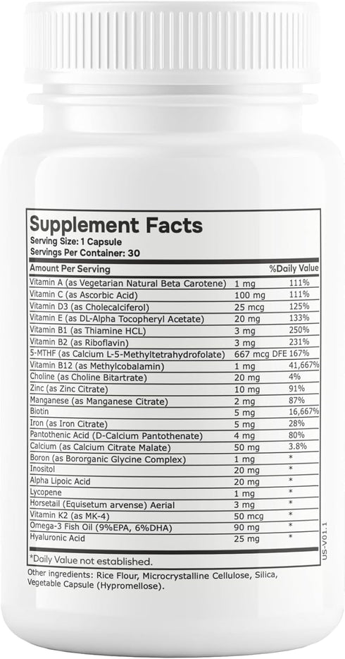 Horsetail, envitamin Womens Methylated Multivitamin Multimineral Iron, Biotin Complex with L Methylfolate for Ultra