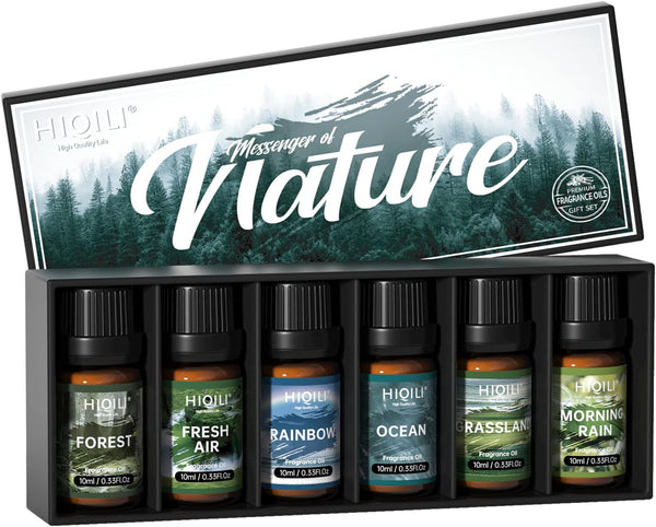 HIQILI Nature Fragrance Oil 6x10ml, Essential Oils Set for Candle Scents, Soap Making & Diffuser