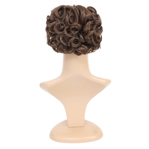 SWACC Short Messy Curly Dish Hair Bun Extension, Easy Stretch Combs, Clip in Ponytail, Medium Ash Brown-8#