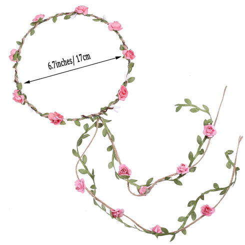 Whaline 4 Pcs Bohemian Style Floral Wreath Headbands - Flower Crown Headdress for Wedding Bride Party Festivals (4